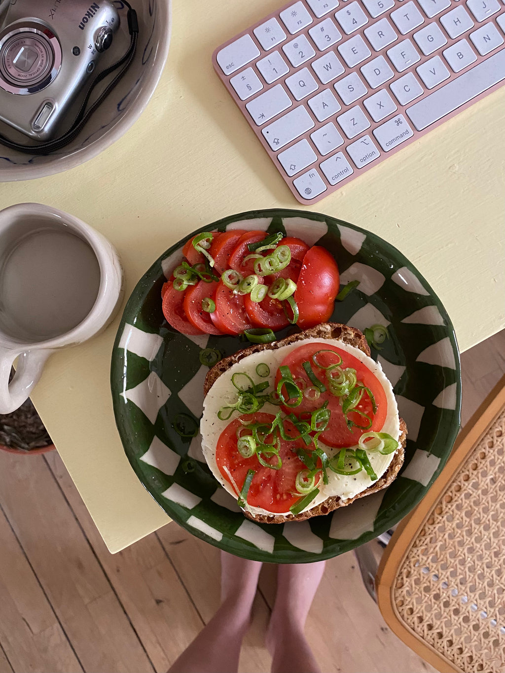 Green checkered pasta bowl