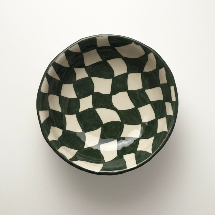 Green checkered pasta bowl